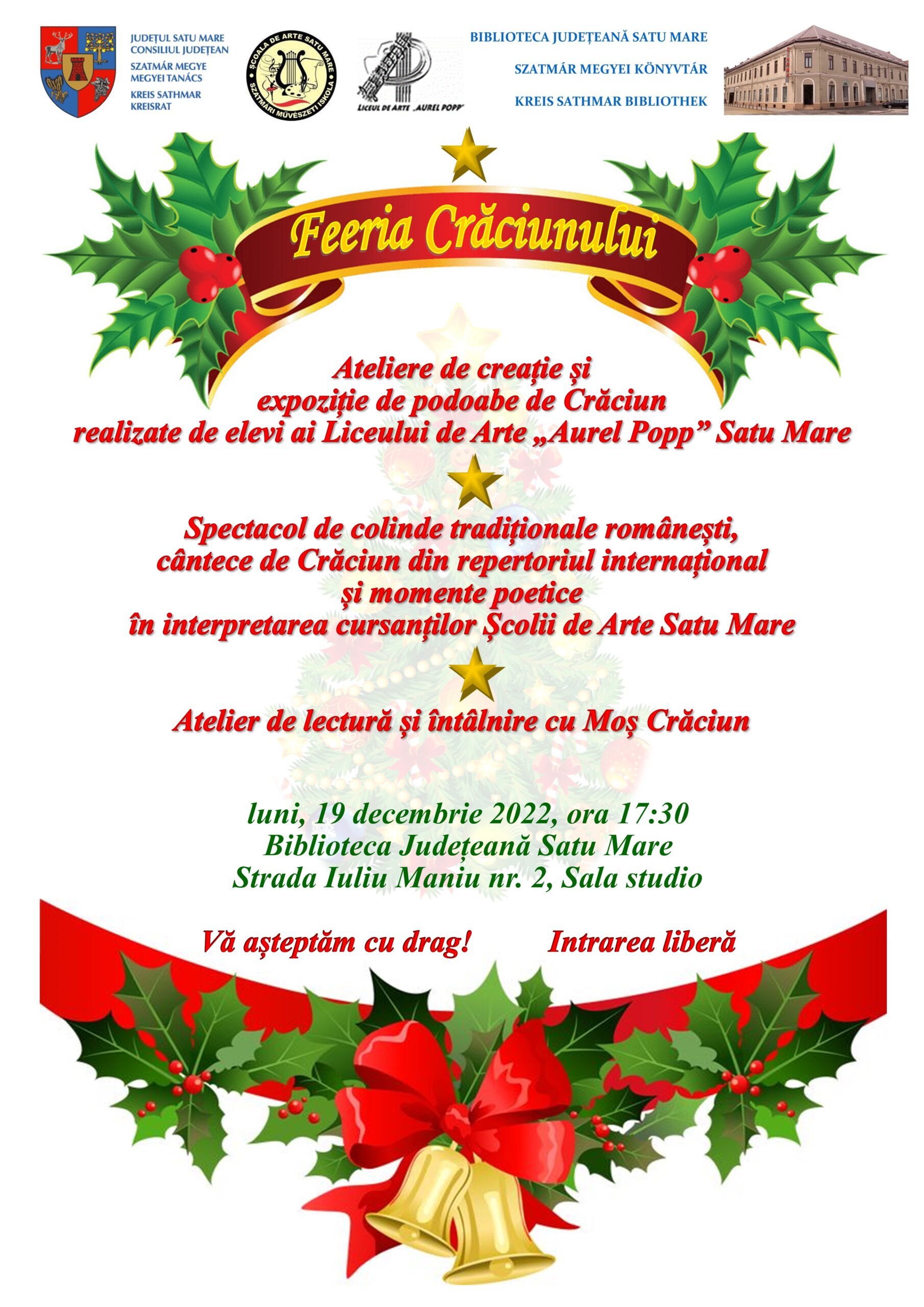 Sătmărenii sunt invitați la evenimentul „Feeria Crăciunului”, în găzduirea Bibliotecii Județene