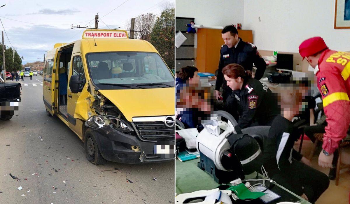 ACCIDENT. Două eleve, LA SPITAL. Elevi aflați într-un microbus școlar, puși în pericol în urma unui eveniment rutier