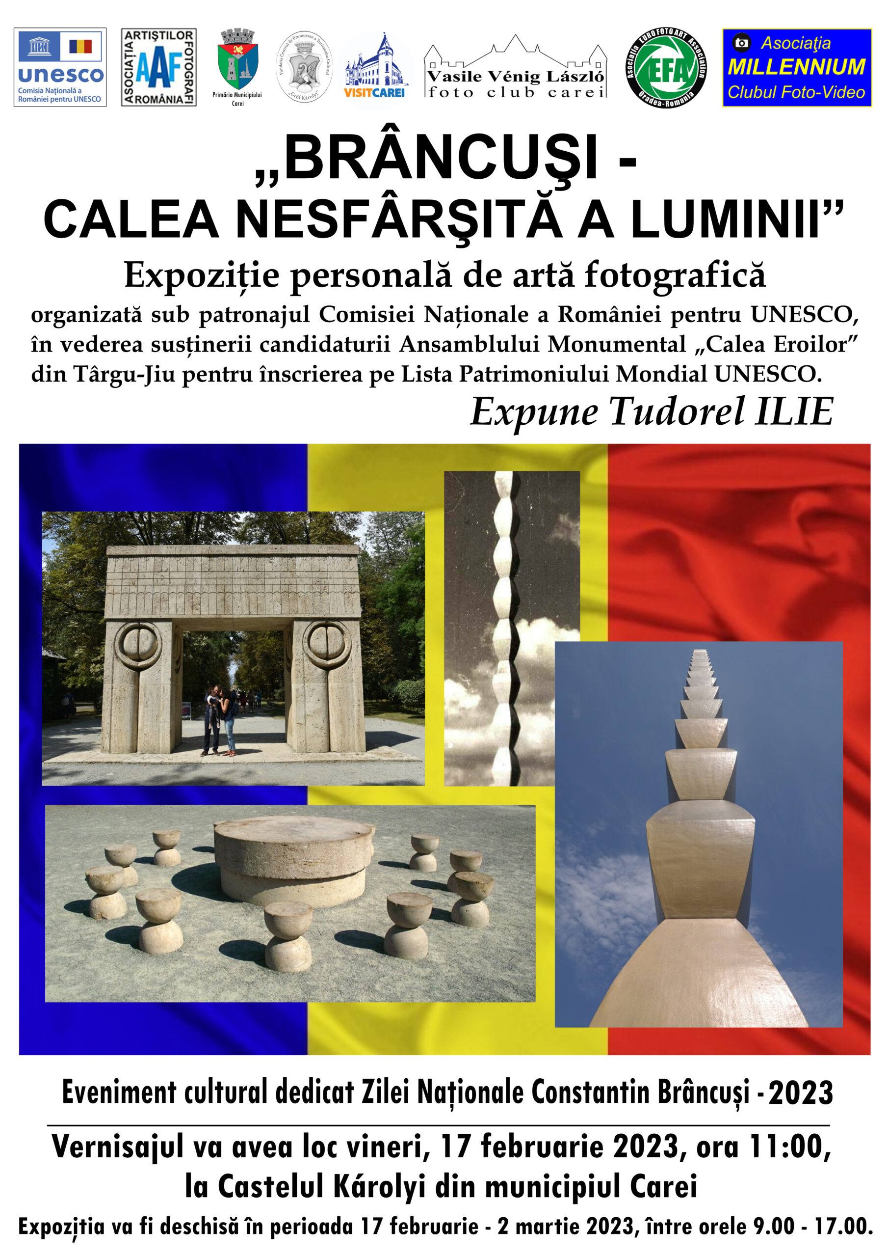 EVENIMENT. Expoziție de artă fotografică și prezentare „BRÂNCUŞI – Calea nesfârşită a luminii” , semnată Ilie Tudorel, la castelul din Carei