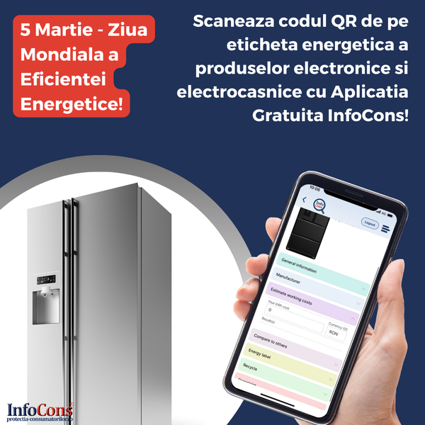 Ziua Mondială a Eficienței Energetice - Află care este costul real al electronicelor și electrocasnicelor cu Aplicația InfoCons!