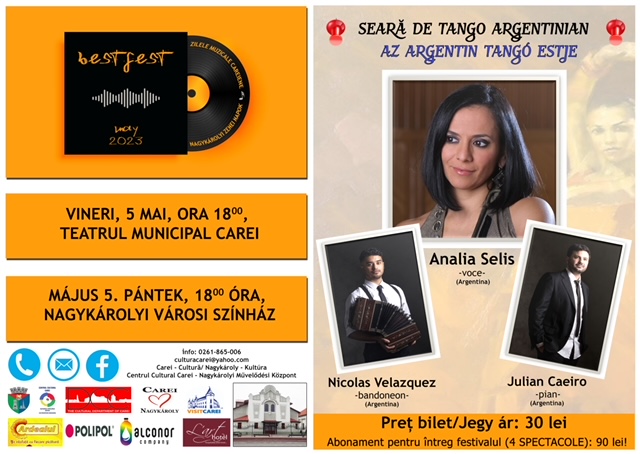 Concert de tango argentinian susținut de Analia Selis și instrumentiștii Nicolas Velazque și Julian Caero la Teatrul Municipal Carei