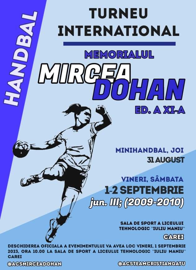 Handbal:  Memorialul ”Mircea Dohan” de la Carei va avea loc între 31 august-2 septembrie