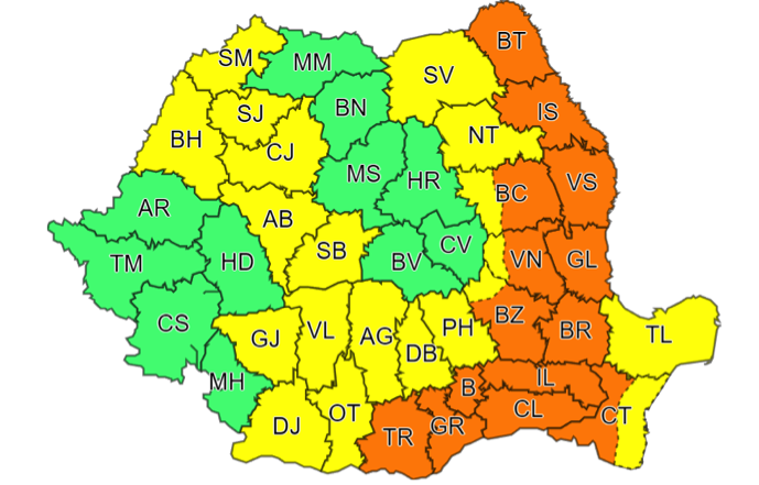 AVERTIZARE METEOROLOGICĂ. COD GALBEN în județ