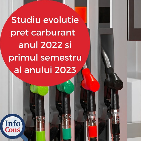 Studiu InfoCons -  Evoluție preț carburant  anul 2022 și primul semestru al anului 2023