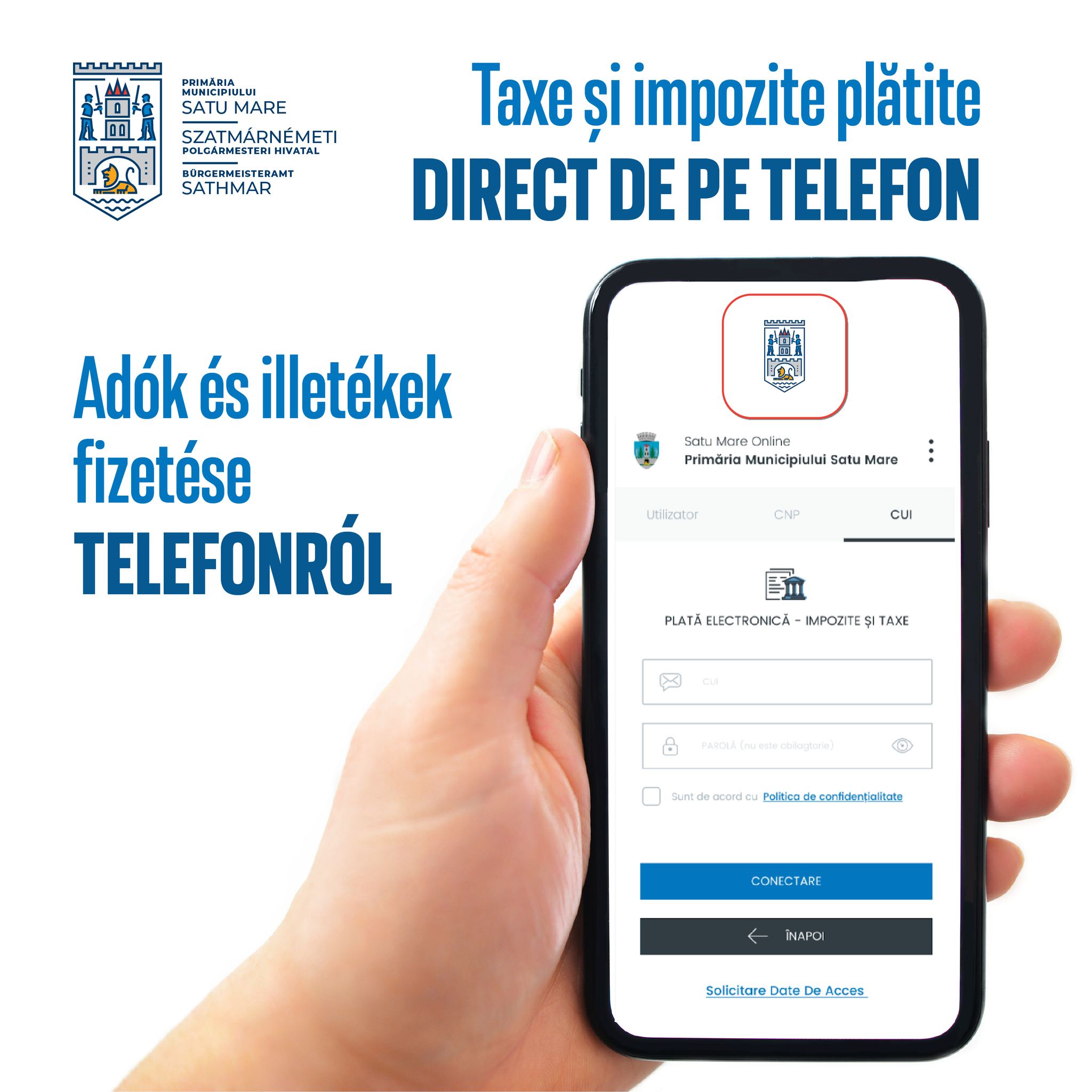 Aplicație de plată a impozitelor și taxelor locale direct de pe telefon