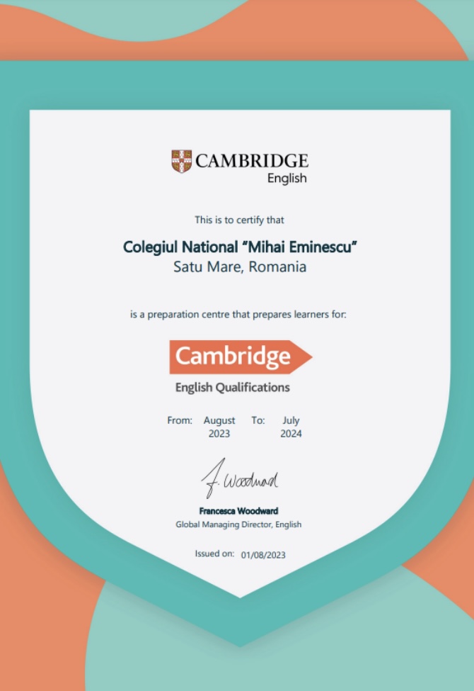 Colegiul Național ,,Mihai Eminescu’’, centru de pregătire pentru examenele Cambridge de 10 ani
