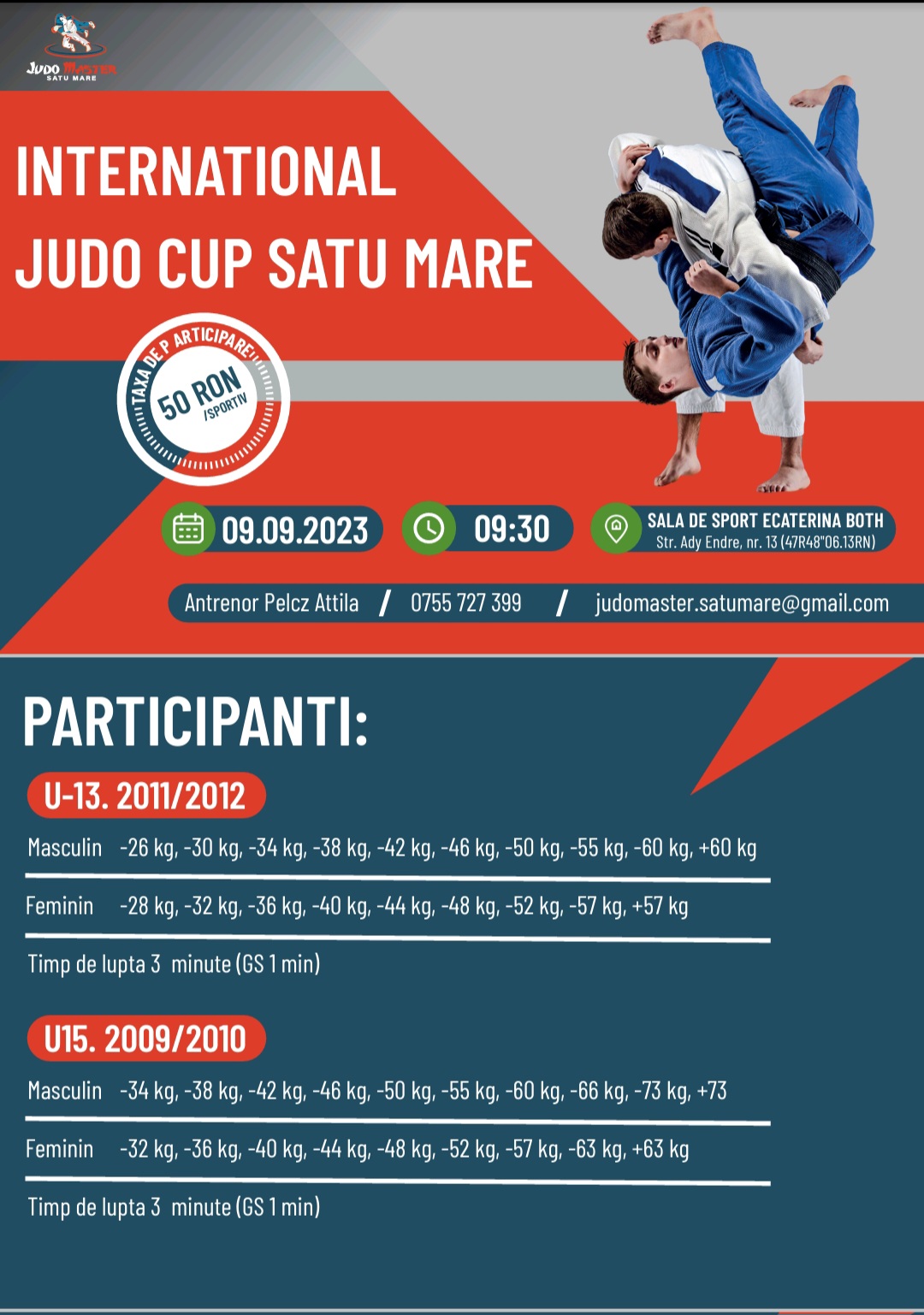 Peste 400 de judoka așteptați la Cupa Satu Mare 2023