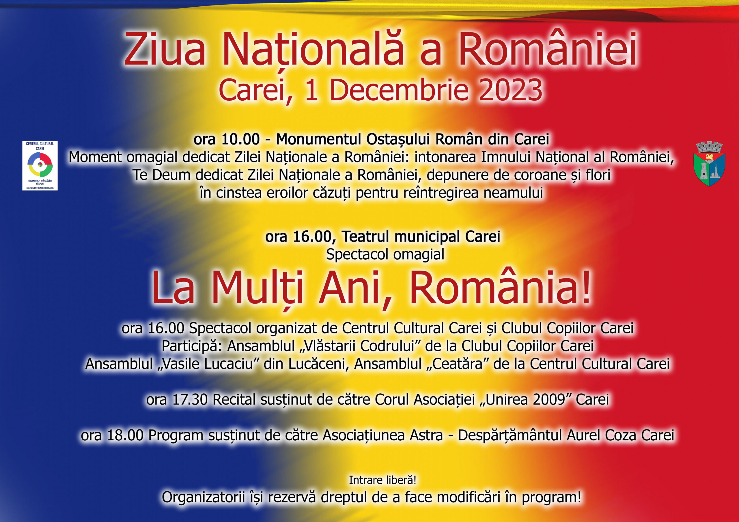 Ziua Nationala a României sărbătorită la Carei