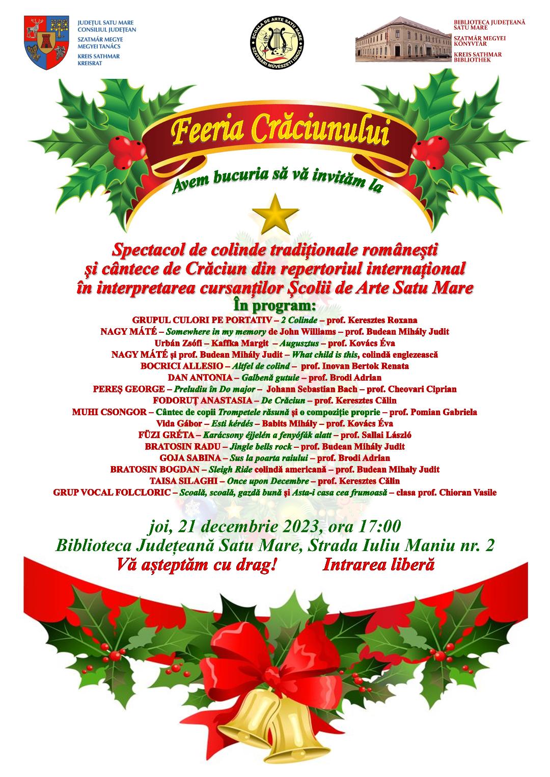 EVENIMENT. „Feeria Crăciunului”, în găzduirea Bibliotecii Județene