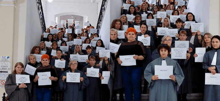 FOTO. Protest la Tribunal. Grefierii sătmăreni au încetat lucrul