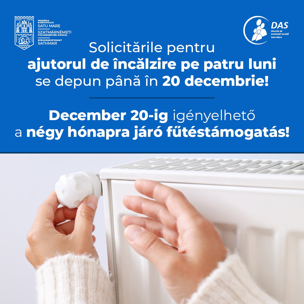 IMPORTANT. Sătmărenii mai au câteva zile la dispoziție pentru a solicita ajutorul la încălzirea locuinței pentru 4 luni până în 20 decembrie