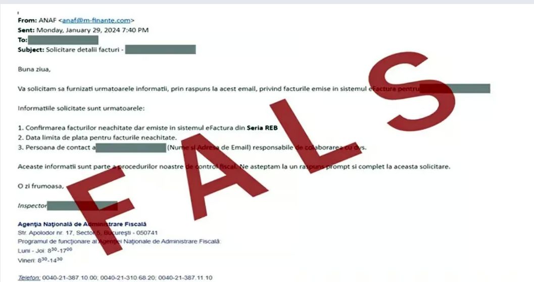 AVERTISMENT:  Mesaje FALSE în numele ANAF