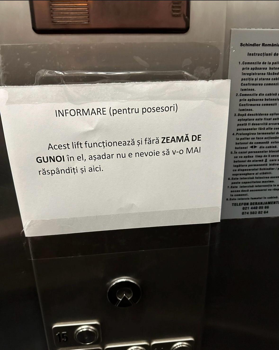 Fără zeamă de gunoi în lift!