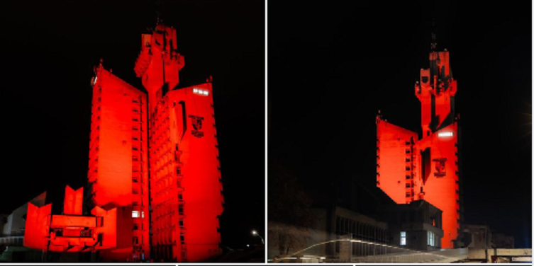 Palatul Administrativ,  iluminat în roșu