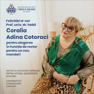 Prof. univ. dr. habil Coralia Adina Cotoraci, rector al Universității de Vest „Vasile Goldiș” pentru un nou mandat