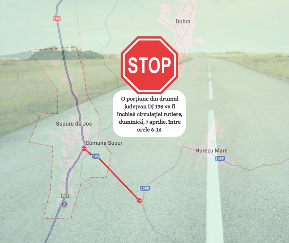 O porțiune de drum județean va fi închisă duminică