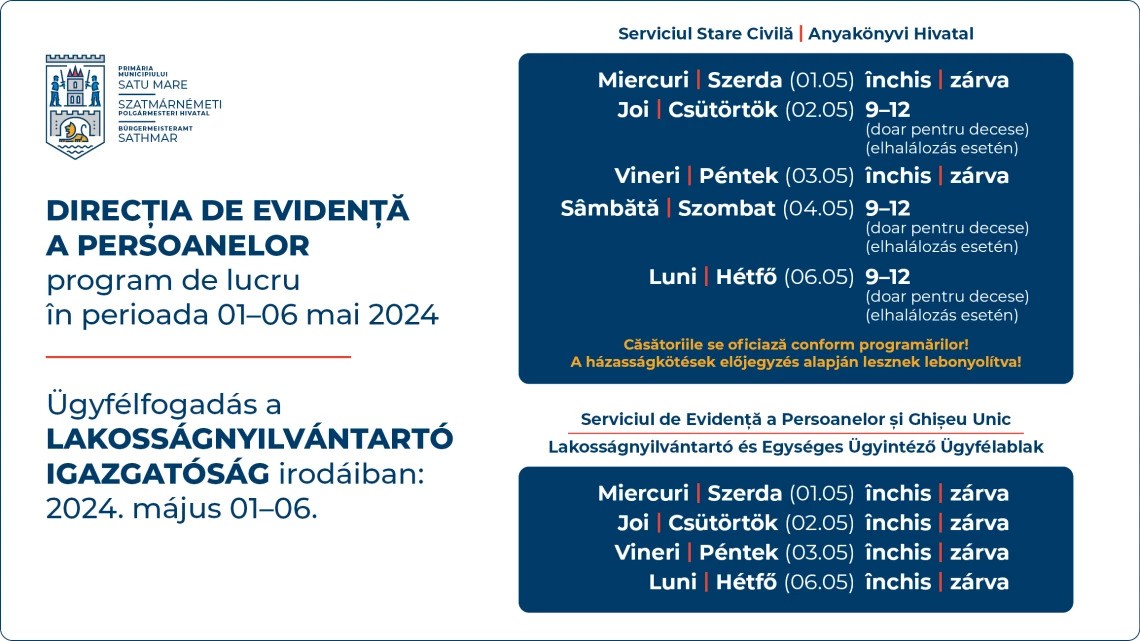 Programul Direcției Evidența Populației în perioada Paștelui Ortodox