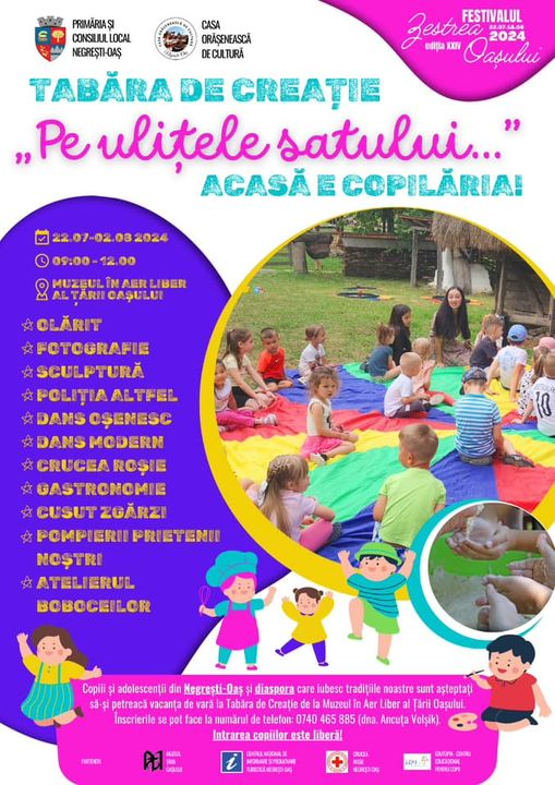 Tabără de creație gratuită pentru copii, „Pe ulițele satului”, la Muzeul în Aer liber al Țării Oașului