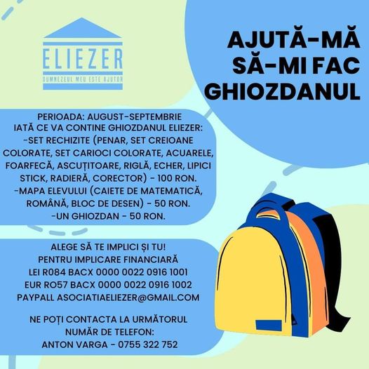 “Ajută-mă să-mi fac ghiozdanul!” - o campanie pentru prevenirea abandonului școlar!