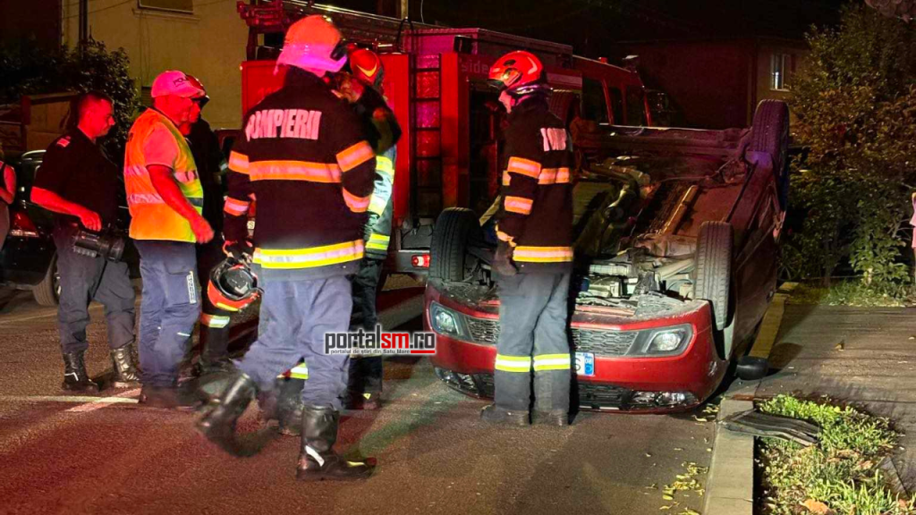 O șoferiță de 71 de ani s-a răsturnat cu mașina în municipiul Satu Mare