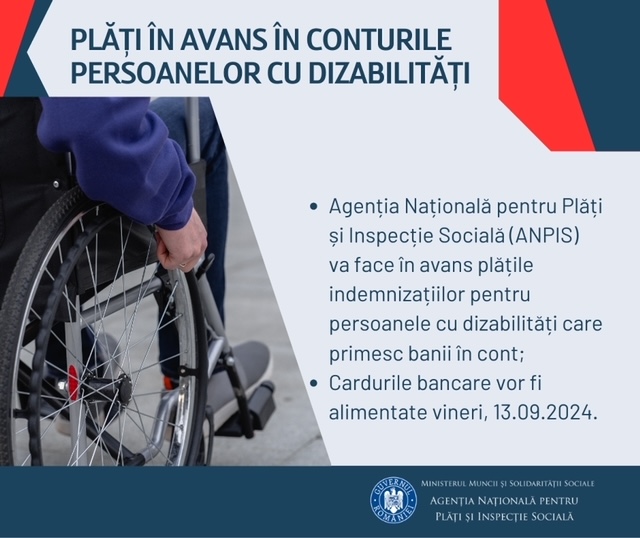 Plăți în avans în conturile persoanelor cu dizabilități