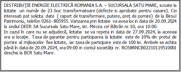 DISTRIBUȚIE ENERGIE ELECTRICĂ ROMANIA S.A. - Sucursala Satu Mare