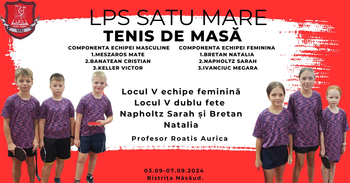 Tenis de masă. Echipele LPS Satu Mare la Naționalele U 11 de la Bistrița