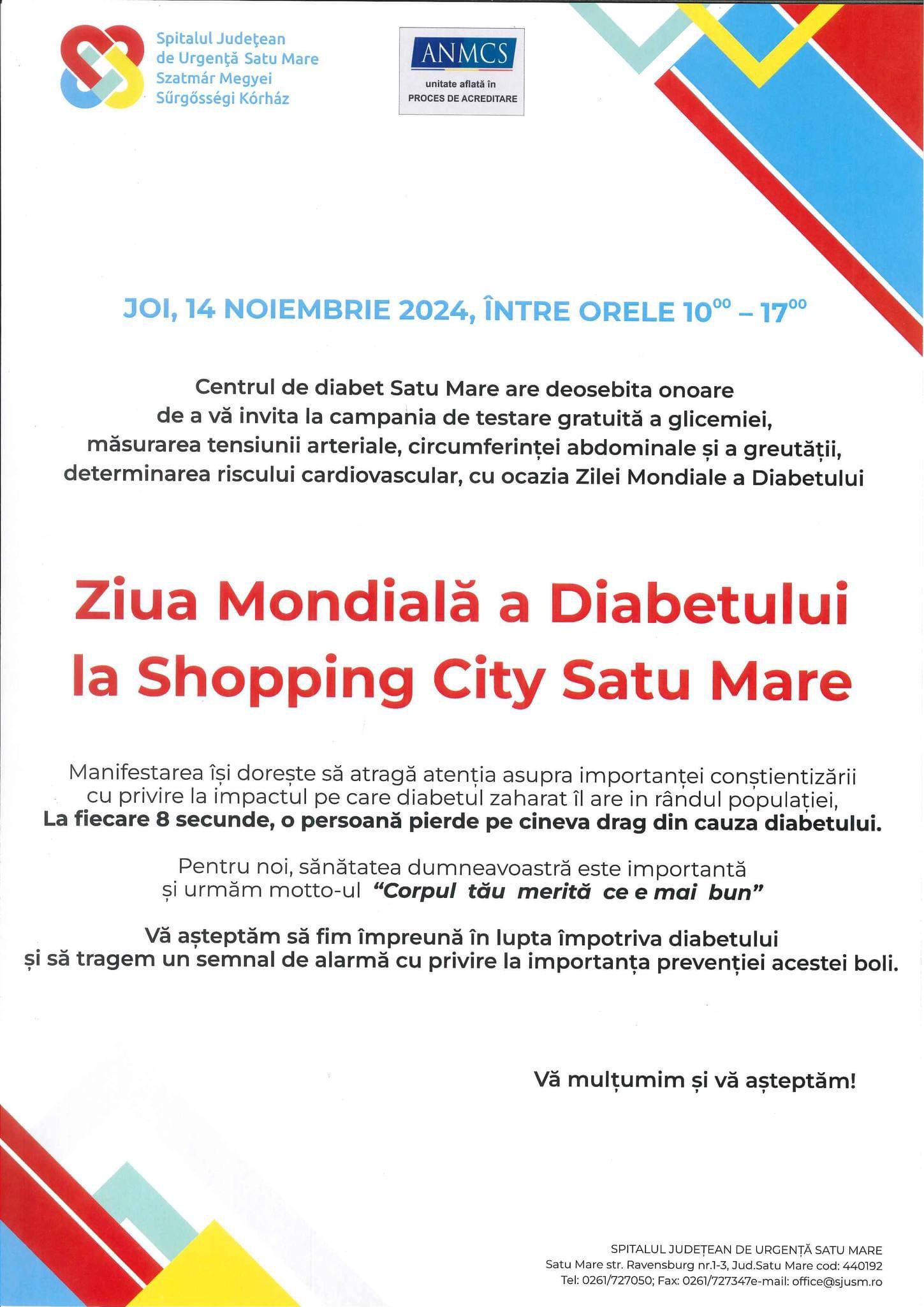 14 noiembrie – „ZIUA MONDIALĂ A DIABETULUI”