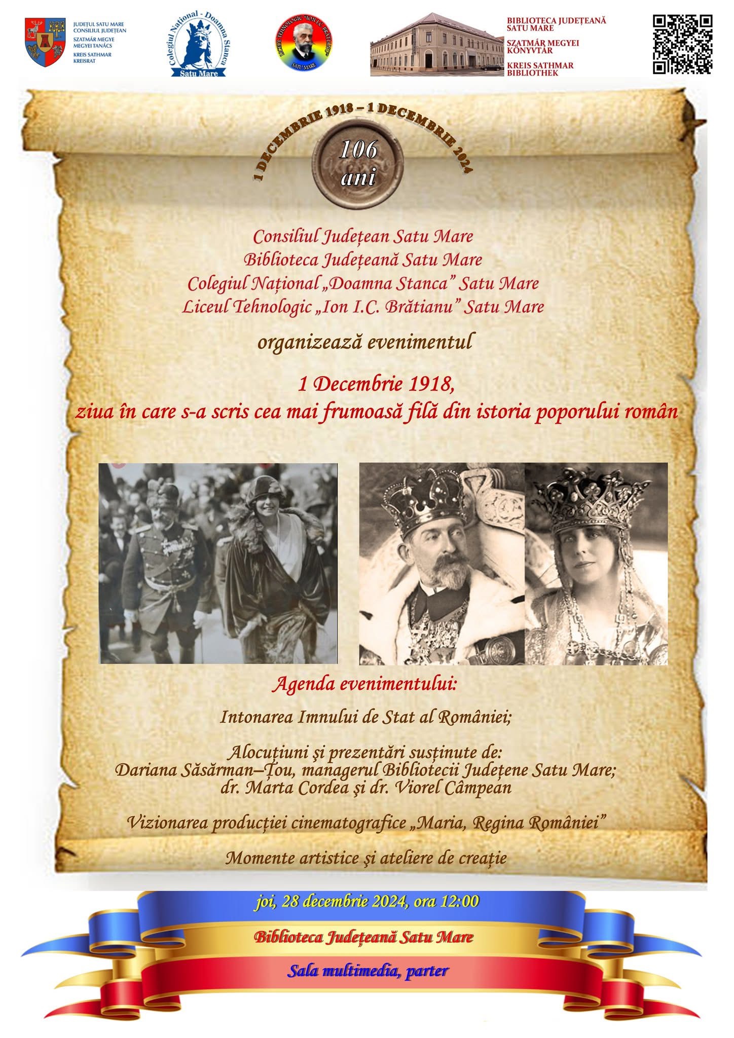 Eveniment dedicat Zilei Naționale a României, la Biblioteca Județeană Satu Mare