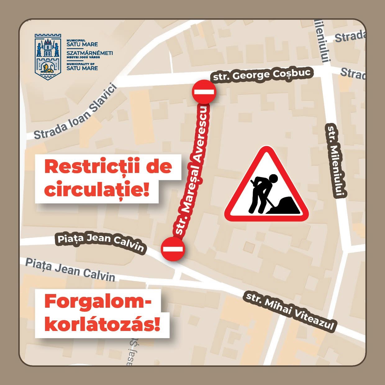 Se închide circulația rutieră de miercuri pe strada Mareșal Averescu
