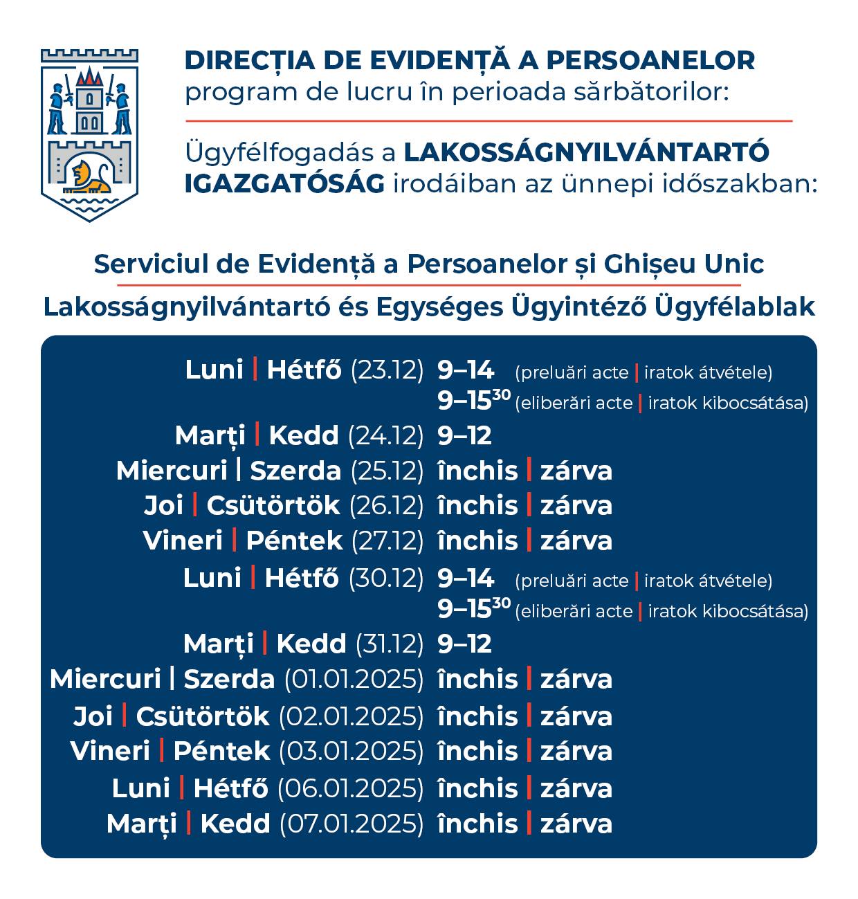 Program special în perioada sărbătorilor de iarnă