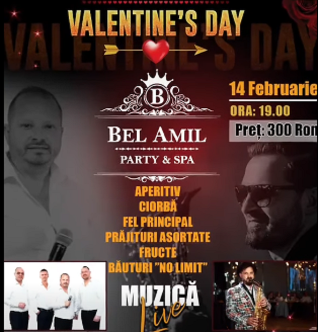 PETRECERE explozivă de Ziua Îndrăgostiților la BEL AMIL PARTY &amp; SPA! O seară de neuitat cu muzică live și un show incendiar!