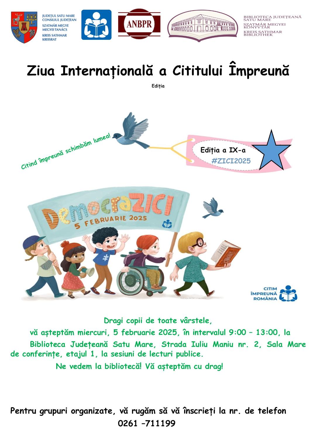 Biblioteca Județeană Satu Mare se alătură evenimentului global ZICI–Ziua Internațională a Cititului Împreună