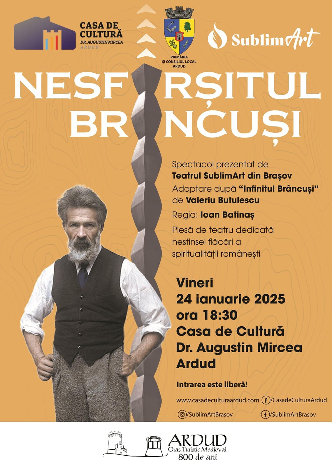Nesfârșitul Brâncuși” – Piesă de teatru la Casa de Cultură „Dr. Augustin Mircea” din Ardud