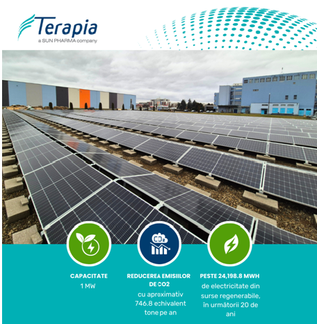 Terapia finalizează un proiect ambițios în energie regenerabilă:  stația solară instalată pe platforma fabricii din Cluj  devine operațională