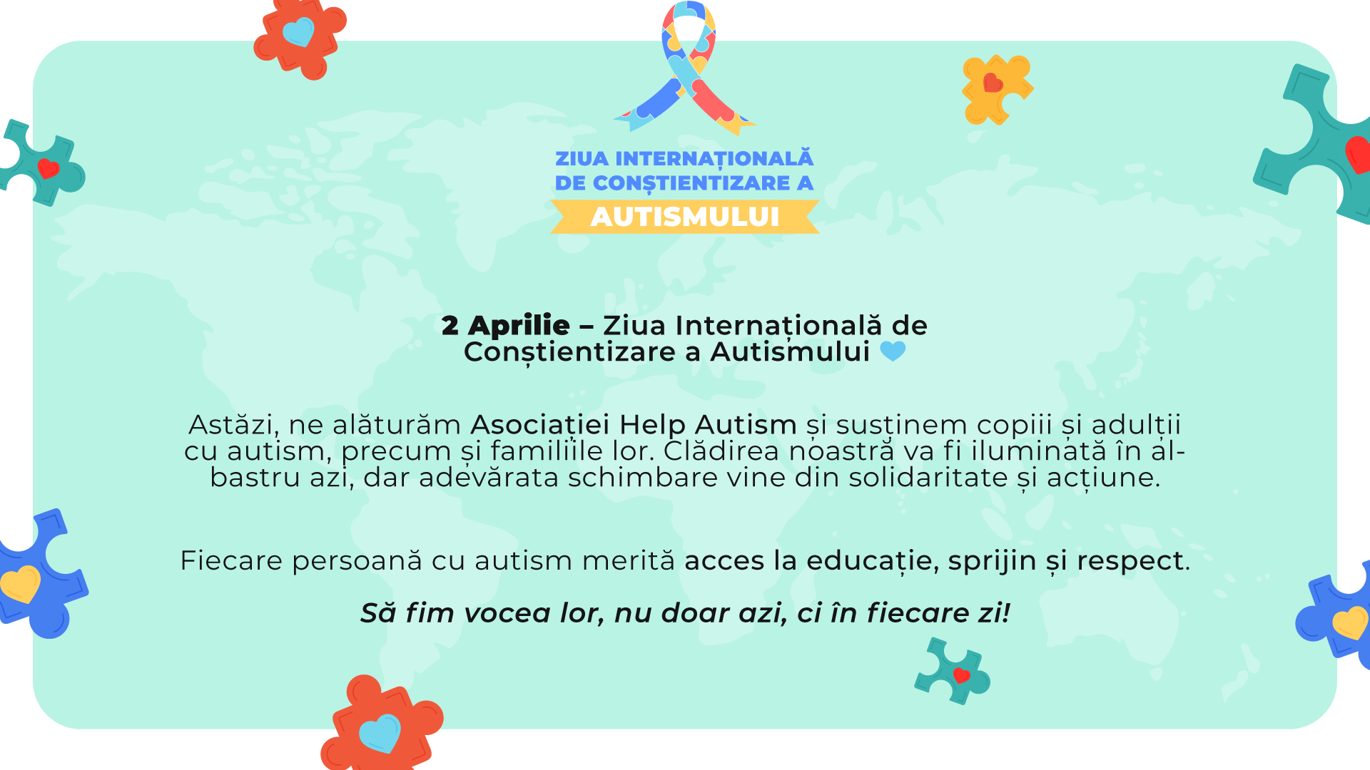 Direcția Generală de Asistență Socială și Protecția Copilului a Județului Satu Mare marchează Ziua Internațională de Conștientizare a Autismului