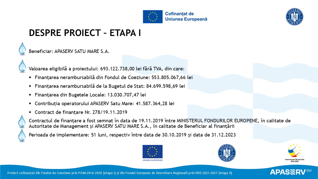 PROIECTUL REGIONAL DE DEZVOLTARE A INFRASTRUCTURII DE APĂ ȘI APĂ UZATĂ DIN JUDEȚUL SATU MARE/REGIUNEA NORD VEST, ÎN PERIOADA 2014-2020 – ETAPA II