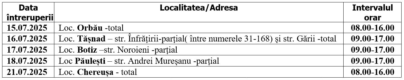 DISTRIBUȚIE ENERGIE ELECTRICĂ ROMANIA S.A. - Sucursala Satu Mare anunţă întreruperea alimentării cu energie electrică