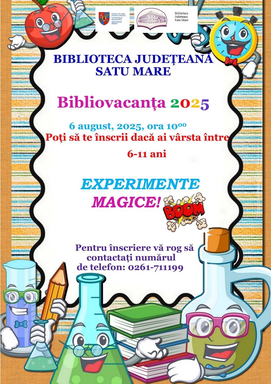 Biblioteca Județeană Satu Mare invită copiii la Bibliovacanța – Experimente Magice și Filme! 