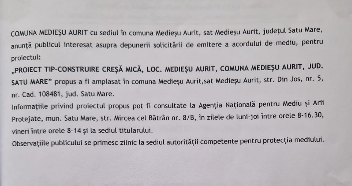 Anunţ mediu- Comuna Medieşu Aurit