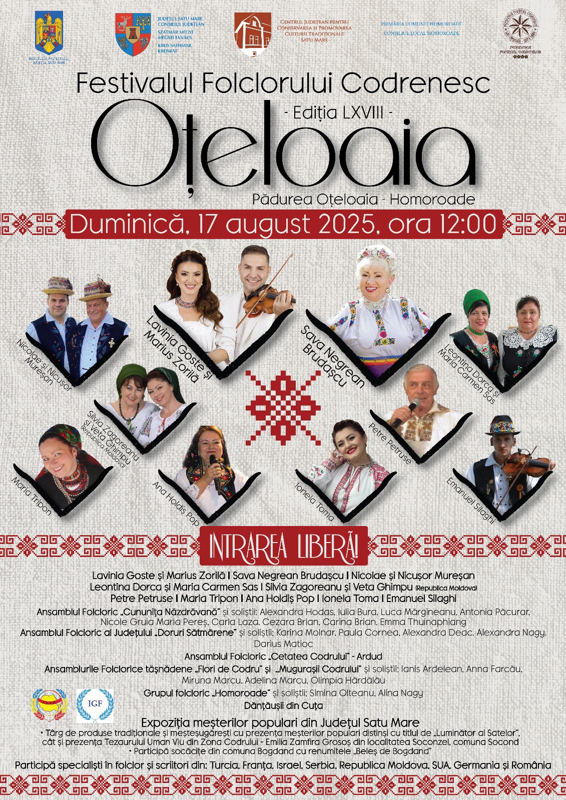 TRADIȚIE. Festivalul Folclorului Codrenesc „Oțeloaia” la cea de-a LXVIII- a ediție