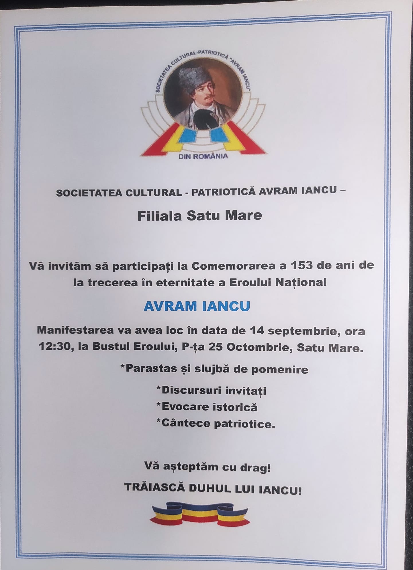 Comemorare la Satu Mare: 153 de ani de la trecerea în eternitate a lui Avram Iancu