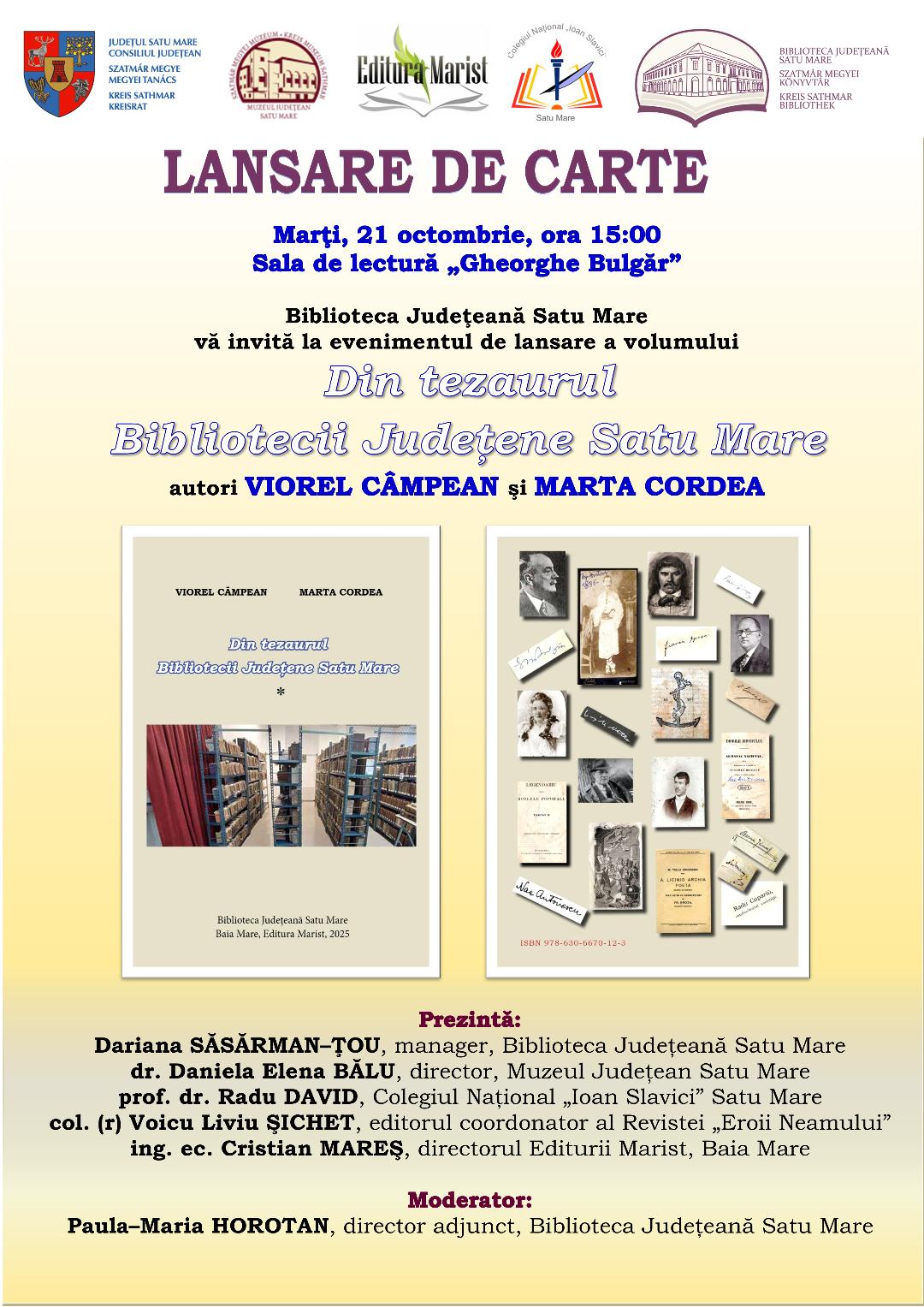 CULTURĂ „Din tezaurul Bibliotecii Județene Satu Mare” – o lucrare care adună 15 ani de cercetare și pasiune pentru carte