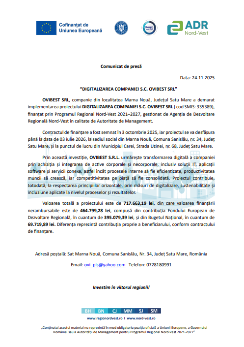 “DIGITALIZAREA COMPANIEI S.C. OVIBEST SRL”