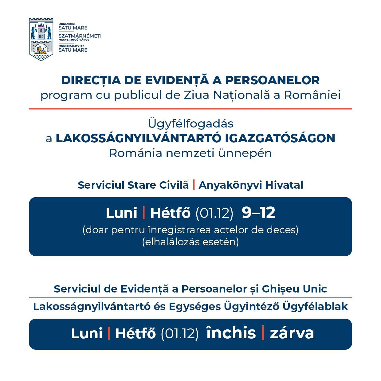 Program special al Direcției de Evidență a Persoanelor și al Direcției de Taxe Locale în 1 Decembrie