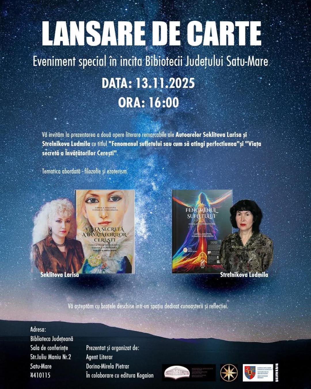 Dublă lansare de carte la Biblioteca Județeană Satu Mare