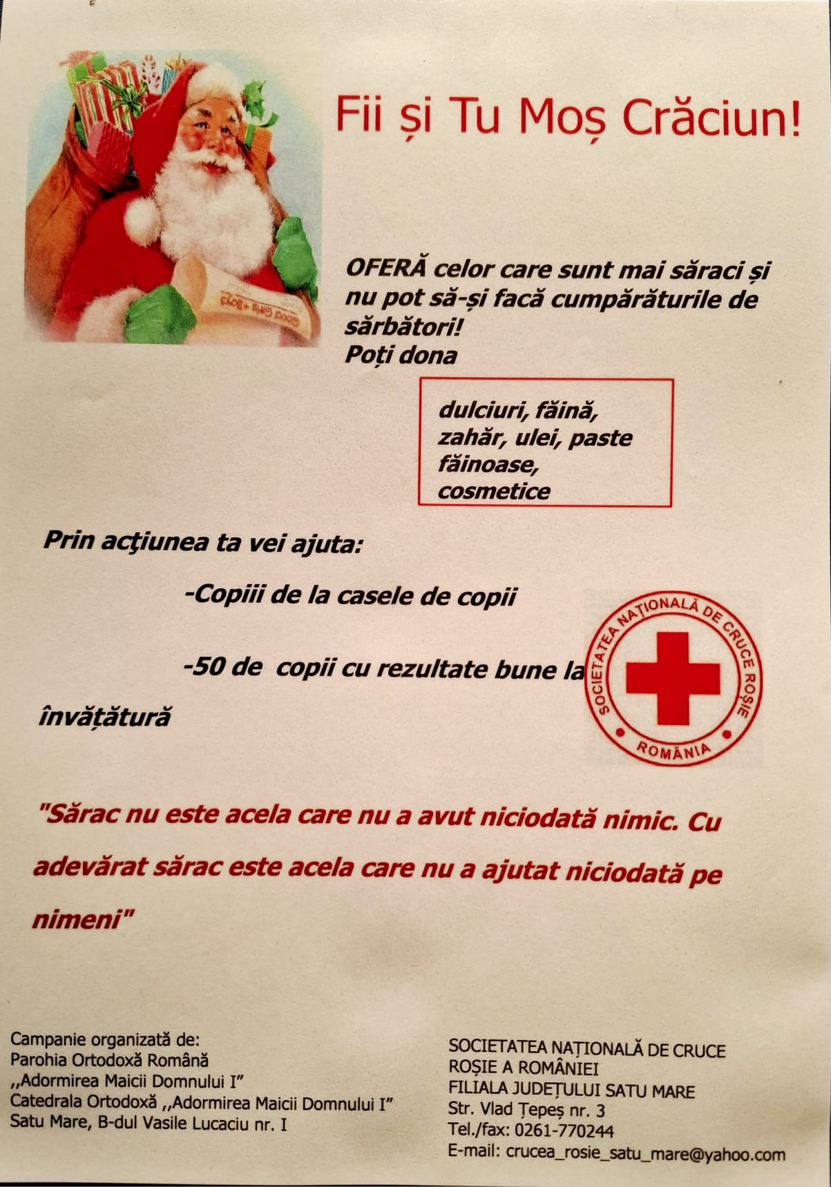 „Fii și tu Moș Crăciun!” – Campanie caritabilă pentru copiii nevoiași din Satu Mare