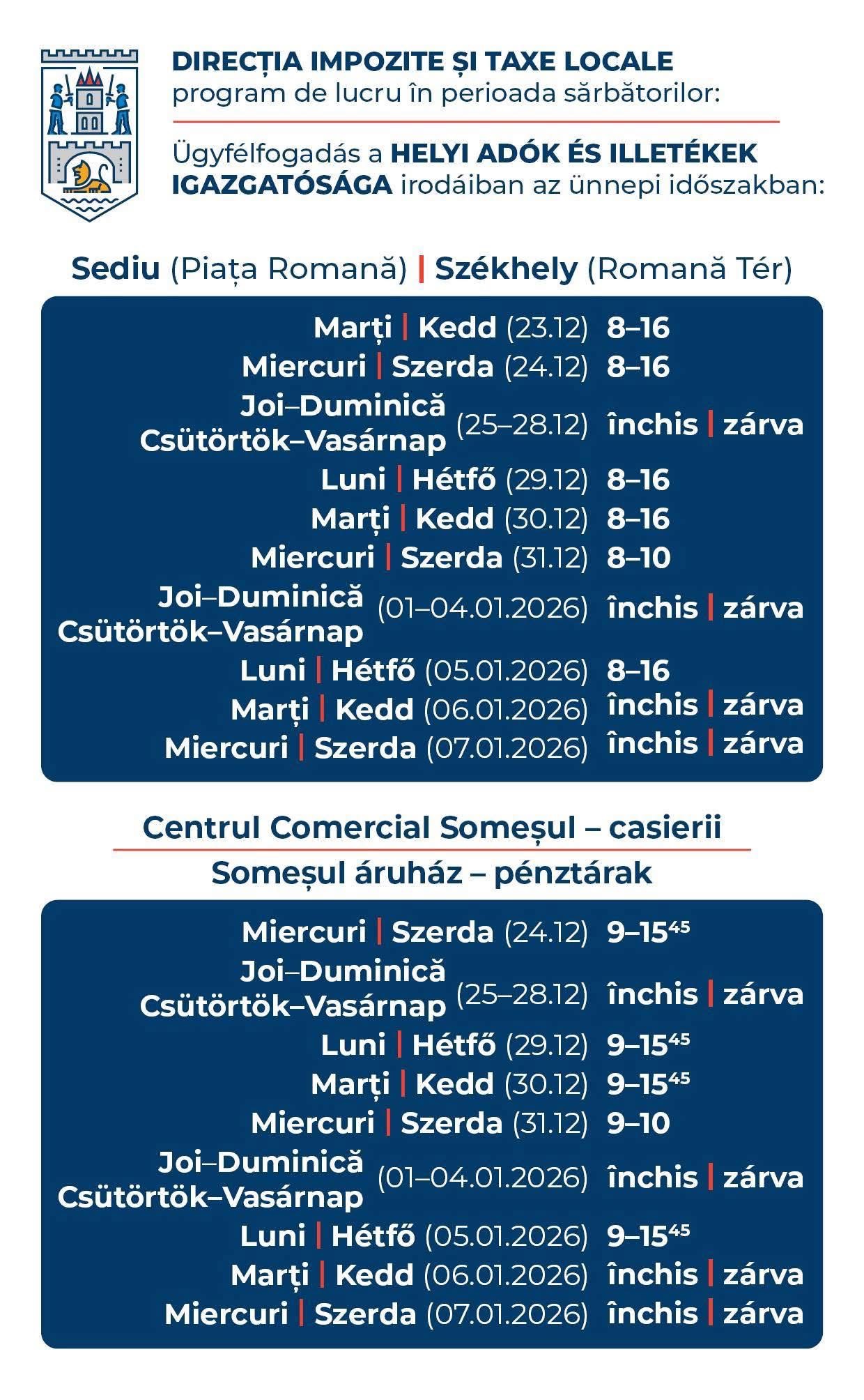 Program special la Direcția de Impozite și Taxe Locale Satu Mare în perioada sărbătorilor de iarnă