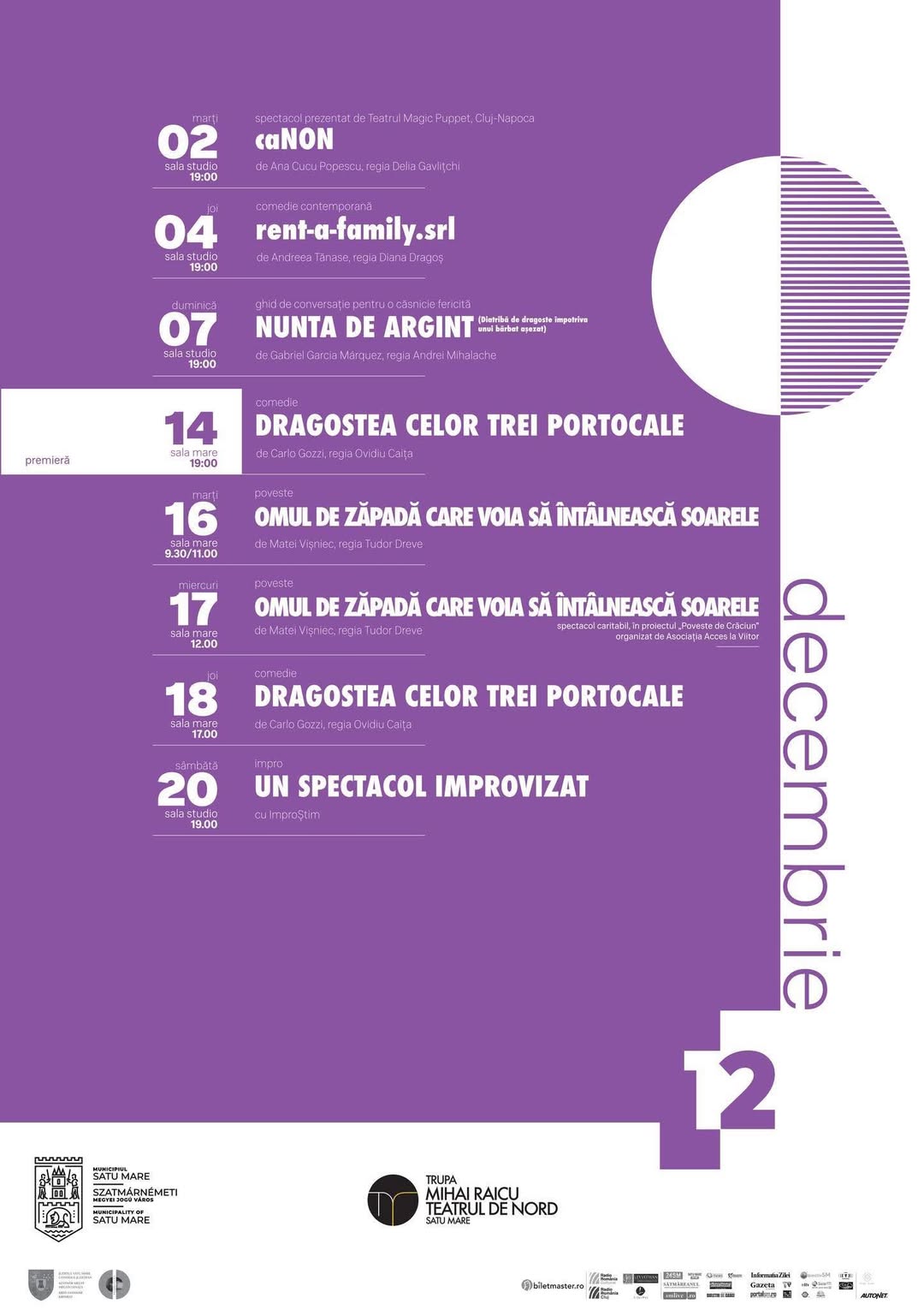 Program bogat de spectacole la Teatrul de Nord Satu Mare în luna decembrie 2025