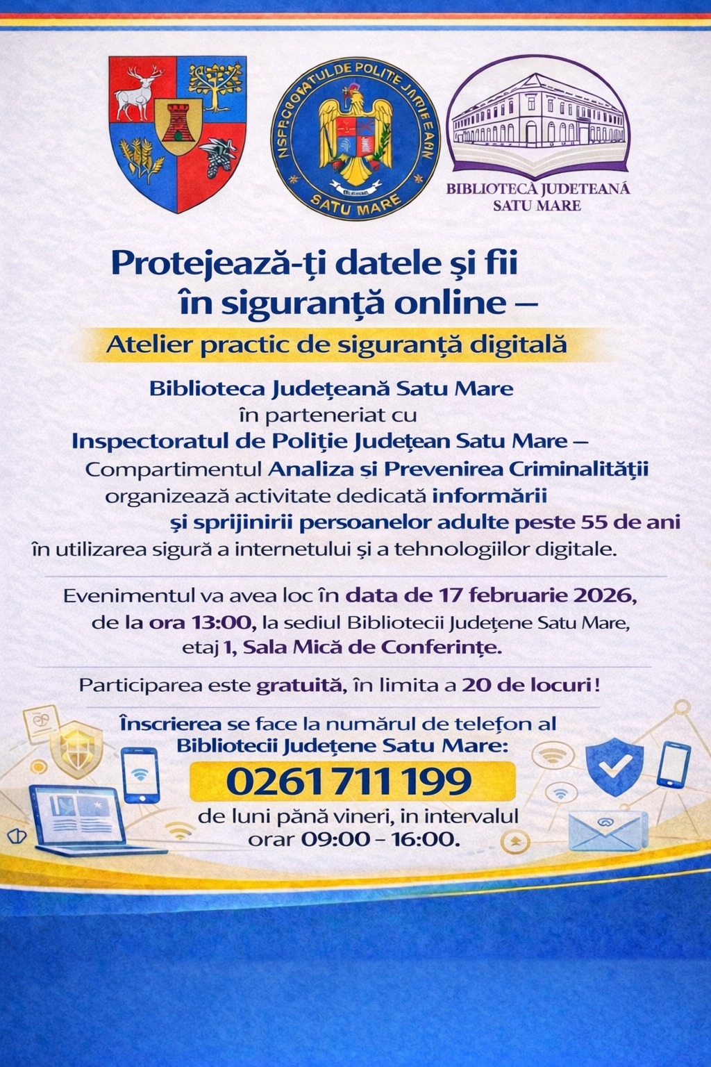 SECURITATE „Protejează-ți datele și fii în siguranță online” – atelier practic pentru adulții de peste 55 de ani